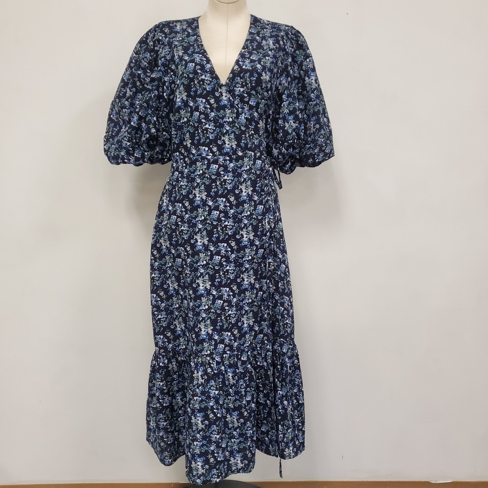 Minkpink Womens Puff Sleeve Tiered Maxi Dress Size S Regency Garden Blue Floral